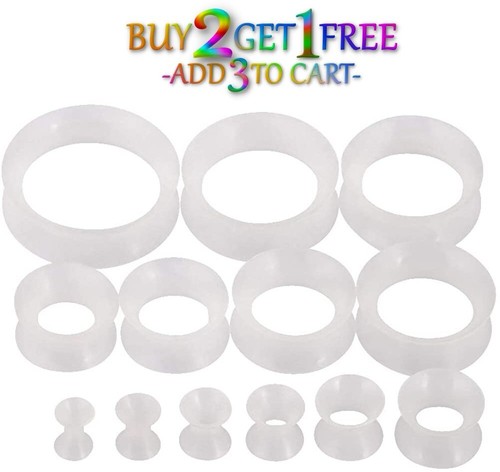 Pair 8g-1" SILICONE EARSKIN TUNNELS Double Flare Gauges Ultra Thin Ear 1018 - Picture 14 of 84