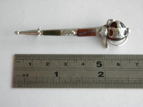 Lovely Sterling Silver Cutlass Sword Agate Vintage Scottish Brooch - Picture 12 of 13