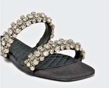 BRAND NEW Tory Burch 5.5 Crystal Slide 5mm sandals Perfect Black suede 76599