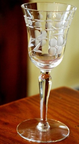 Antique Set 9 WINE/CORDIAL GLASSES Hand Cut DOTS & LINES W FLOWERS Optic Panel - Picture 18 of 24
