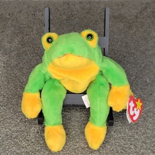 With Actual Error 1997 Retired Ty Beanie Babie Green/Yellow Smoochy Frog - 4039
