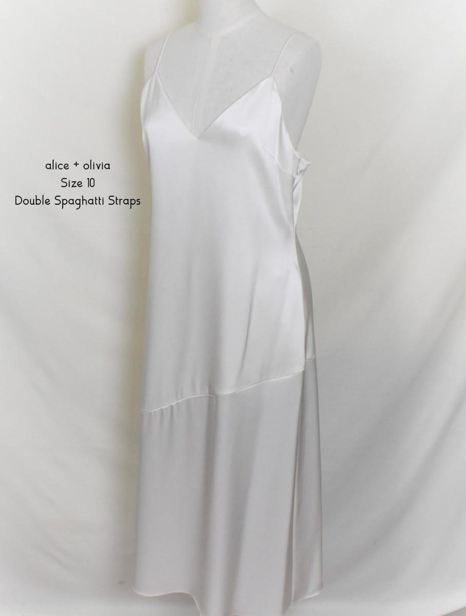alice + olivia Dress 10 Ivory Back Zip Double Spaghetti Straps V-Cut Front