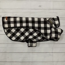 Eddie Bauer Dog Coat XXL Buffalo Plaid Black/White Fleece Lined Jacket 95lbs+