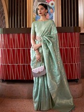 Women's Silk Blend Woven Design Saree With Unstitched Blouse Piece Designer sari