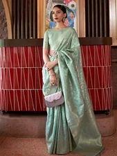 Women's Silk Blend Woven Design Saree With Unstitched Blouse Piece Designer sari