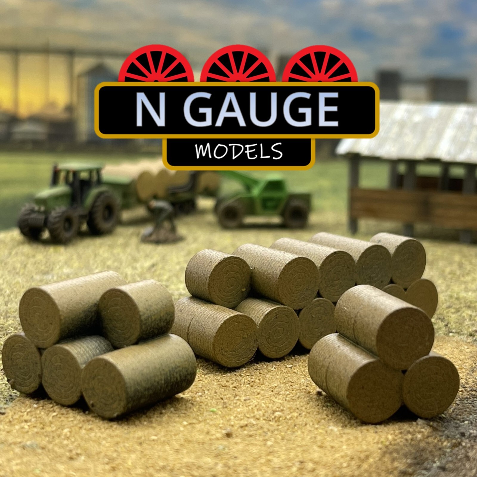 PAINTED- 1:148 N Scale Gauge Round Straw / Hay Bales 'Stacked' (Farm 1: ...