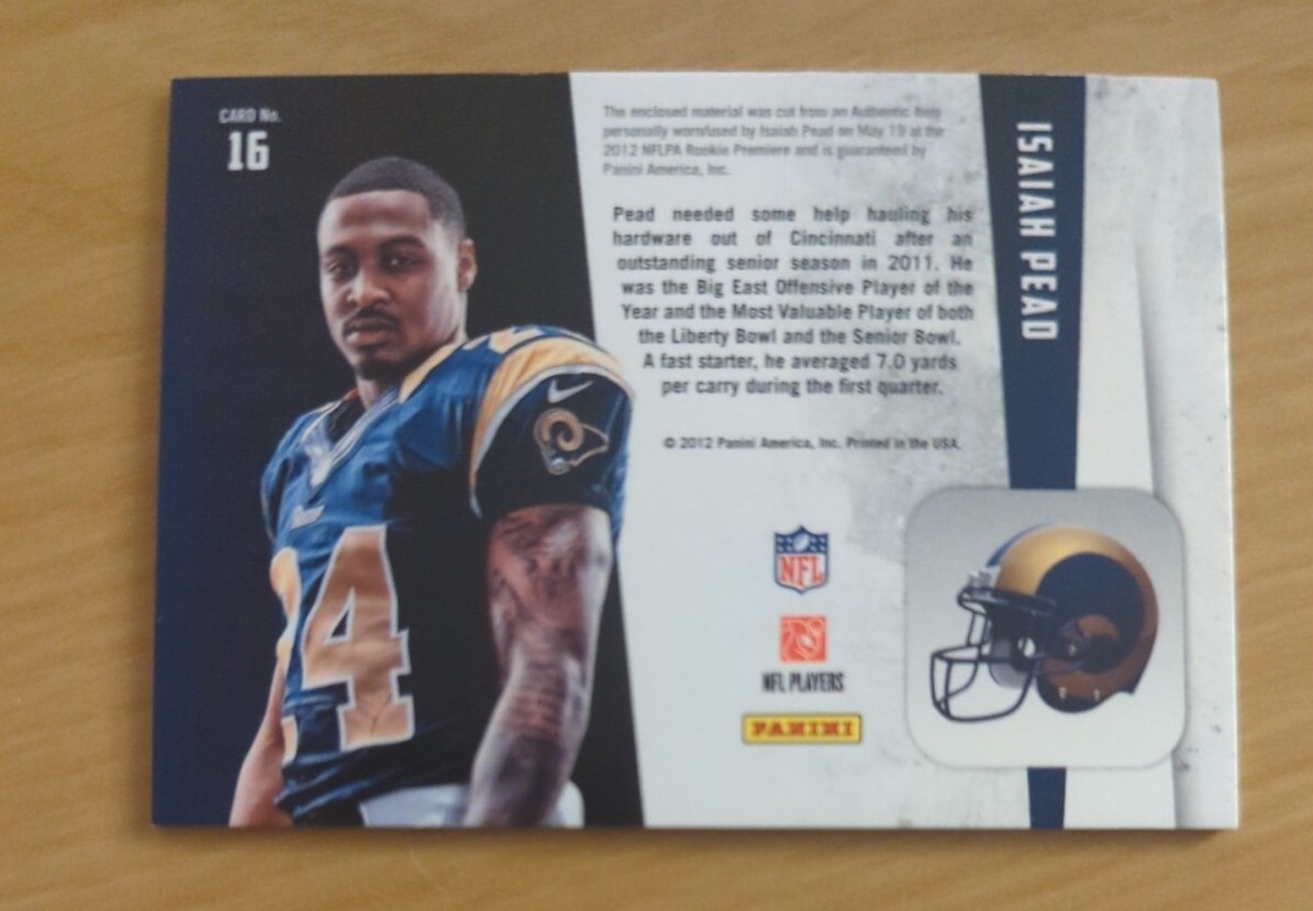 Isaiah Pead 2012 Rookies & Stars Rookie Patch St Louis Rams - Picture 2 of 2