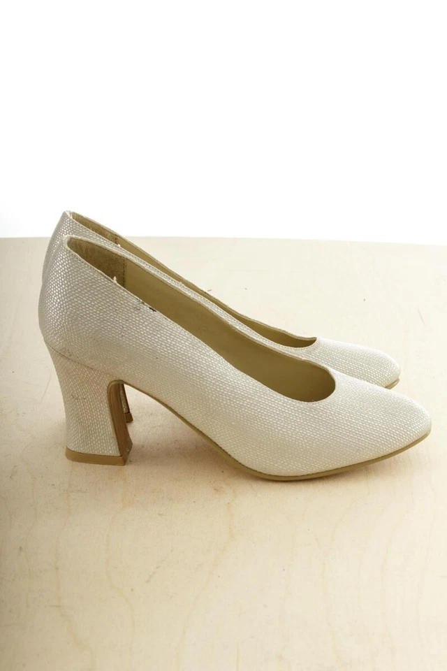 Zapatos De Novia Vintage De Los 90 Con Tacón De Bloque Plateados Y Blancos 37 - Imagen 2 de 4