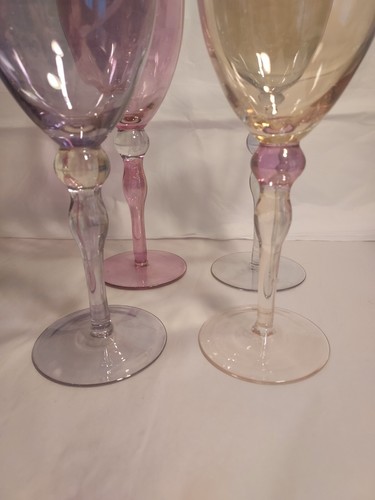 Set 4 Oversized Wine Water Stem Glasses Purple Pink Gray Orange - Foto 2 di 8