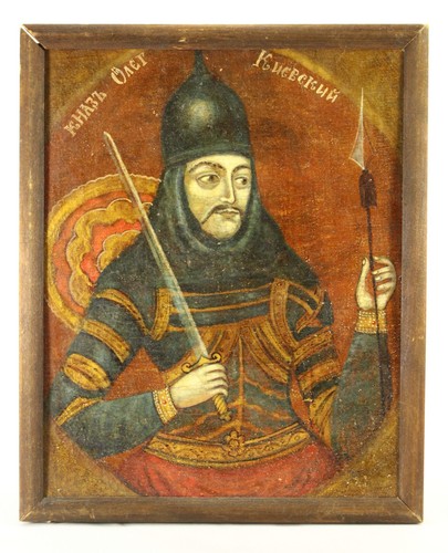 = 19th C. Russian School Oil on Wooden Board, Portrait of Duke Oleg of Kiev - Picture 2 of 21