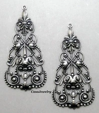 #4034 ANTIQUED .925 STERLING SILVER PLATED FILIGREE W/TOP HANG RING - 2 Pcs