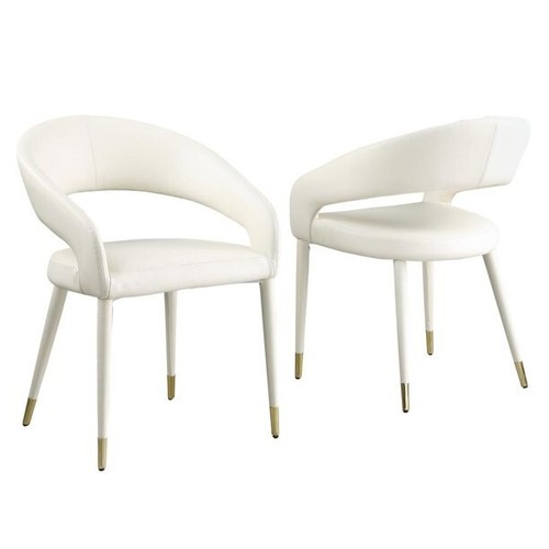Contemporary Velvet Dining Chair with Gold Accents, Set of 2, Cream - Picture 2 of 3