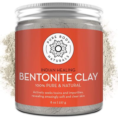 Pure Body Naturals Pure Bentonite Powder for DIY Detox Bath & Facial Mask, Pure.