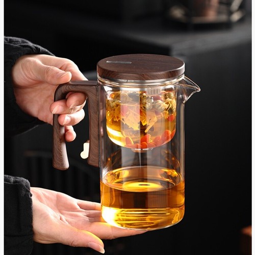 Boutique Tea Pot Matching Cup Glass Wood Handle Tea Tray Tea Water Separation - Picture 8 of 37