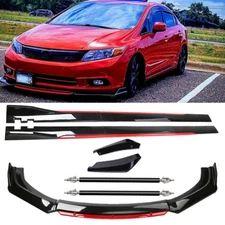 Gloss Black Strut Rod Front Bumper Lip Spoiler Splitter For Honda Civic Si EX LX