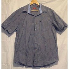 IZOD Mens LARGE Plaid BLUE Button Down SHORT Sleeve Shirt