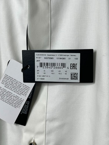 2 Boss Hugo Bib Front Tuxedo Shirt White Large 42 16.5 Slim Fit French Cuff - Picture 4 of 8