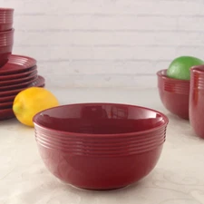 Stoneware 6.25" Round Red Soup Salad Serving Bowl Kitchen Dinner Microwave Safe
