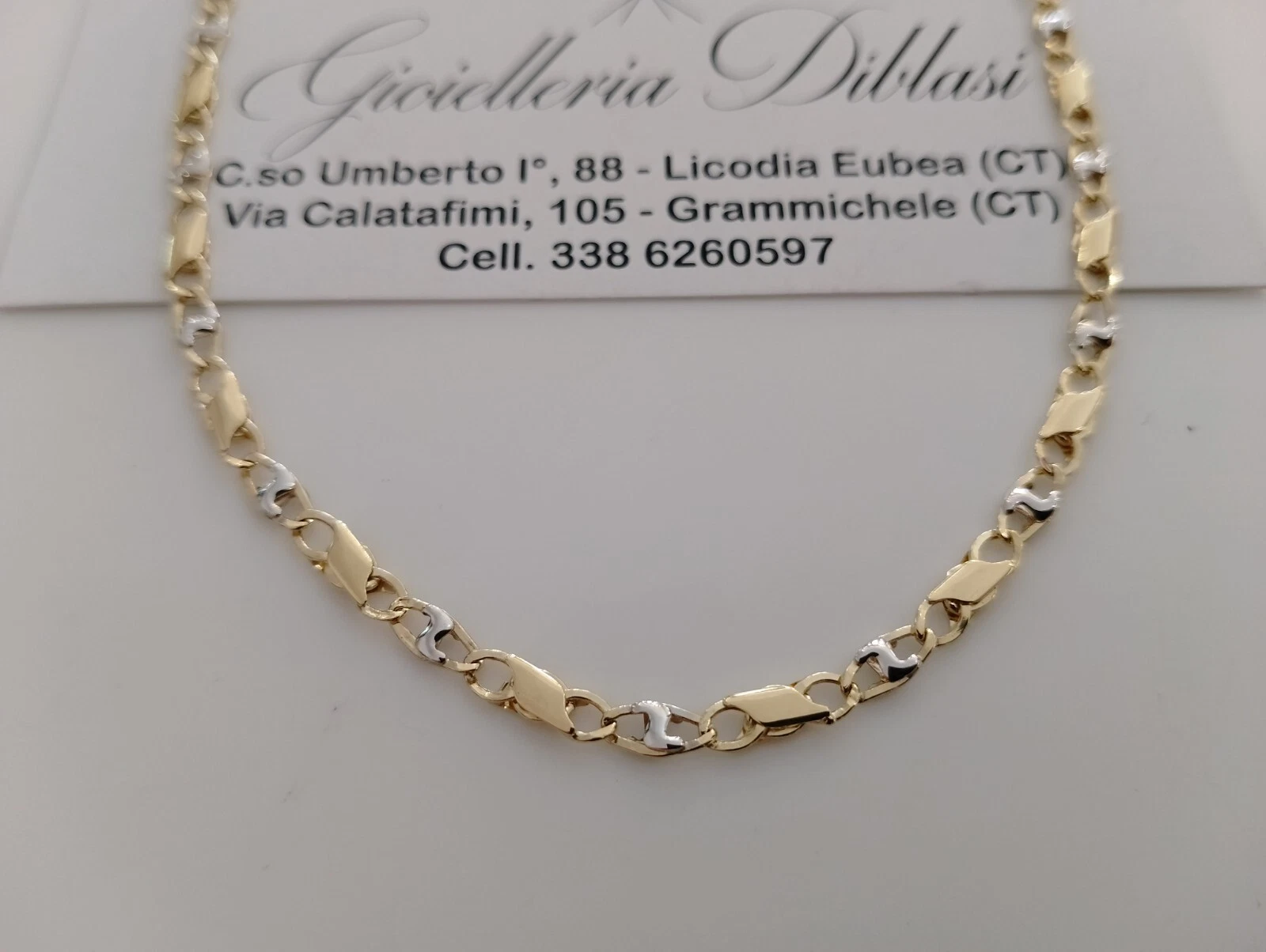 COLLANA ORO 18 KT 750% Giallo Bianco COLLIER Maglia CATENA Girocollo Uomo Donna - Foto 1 di 10
