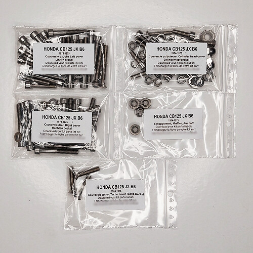 Kit visserie moteur Honda CB 125 JX B6 1974 1975 vis BTR inox CB125