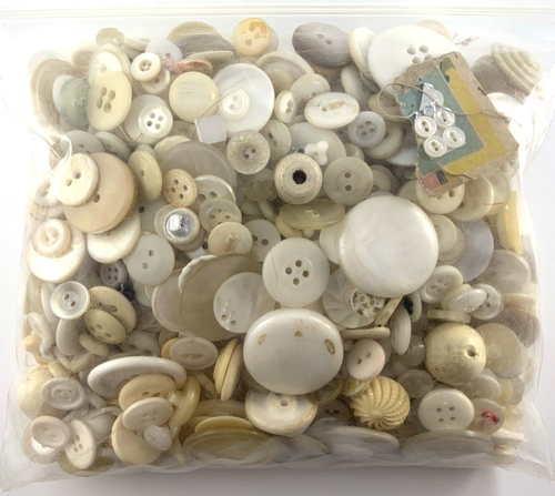 Button Vintage Lot | Bone Shell Wood Plastic | White Cream | 1.2 lbs | Used - Picture 2 of 3