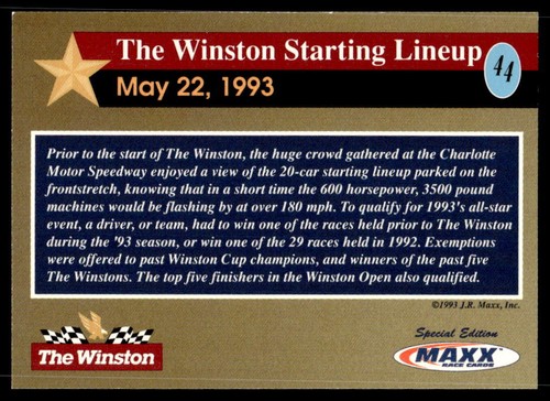 The Winston Starting Lineup 1993 Maxx The Winston # 43 Base - Picture 2 of 2