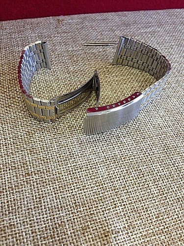 18mm VINTAGE STAINLESS STEEL 2-TONE SILVER GOLD BRACELET MEN'S WATCH BAND 7 8 9" - Picture 4 of 12