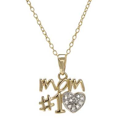 Mom's #1 Herz Halskette mit einem echten Diamanten in 14K/925 vergoldet Silber 18''