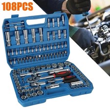 108Pcs 1/2" & 1/4" Drive Socket Ratchet Wrench Tool Set for Car Repair With Case