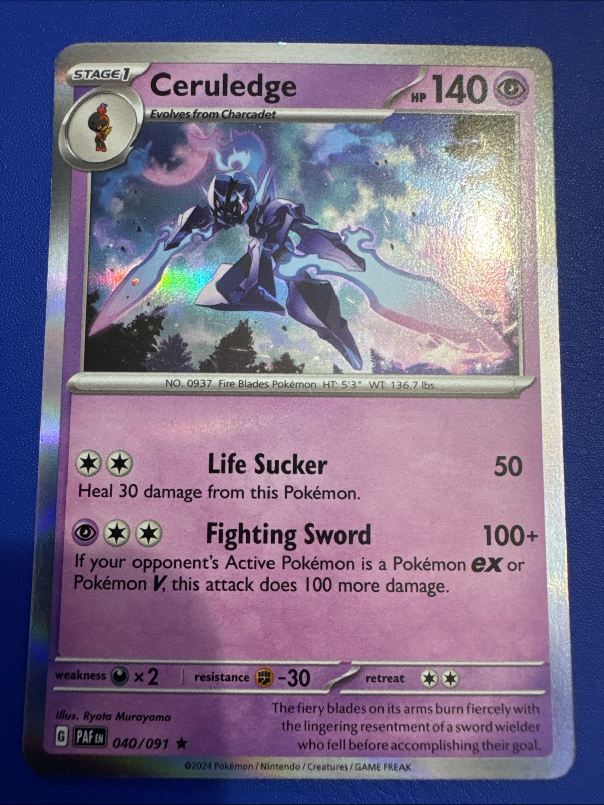 Pokemon TCG Ceruledge 40/91 Paldean Fates SV4.5 Holo NM