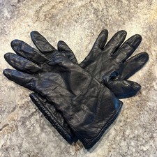 Women's Black Leather Gloves Knit Lined Mid Length Sz 8 Cozy Lightweight Winter
