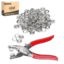 Metal Stainless Steel Snaps Buttons Kit No-Sew Fasteners 3/8 Pliers 100 PCS
