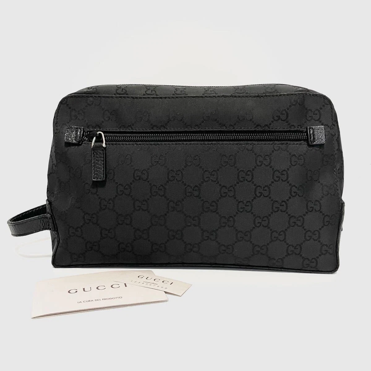 Gucci Gg Pattern Deuxième Sac Pochette Nylon Noir