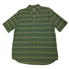$188 OOBE BRAND L Shirt Plaid Green Cotton S/S Henley Placket Mens