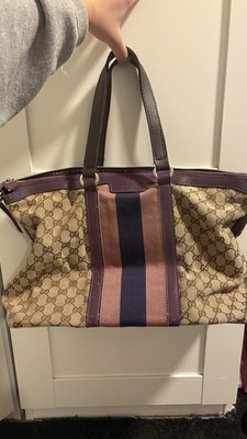 Gucci GG Canvas Tote Bags mit Web Stripe 2000 S/ 2010 S Vintage Made In Italy