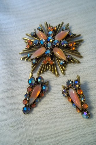 SET spilla/ciondolo e orecchini vintage FIRENZE con fiori