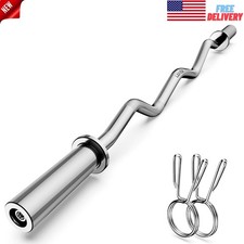 47" Olympic EZ Curl Barbell Bar, 2" Bar for Weight Lifting, Hip Thrusts, Squat