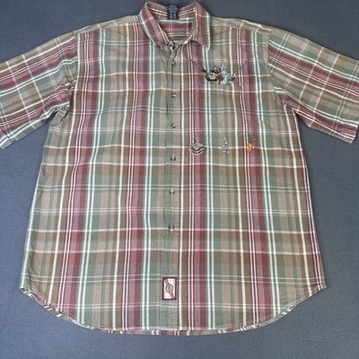 Vintage 1997 Looney Tunes Warner Bros Studio Shirt Embroidered Plaid Size Large
