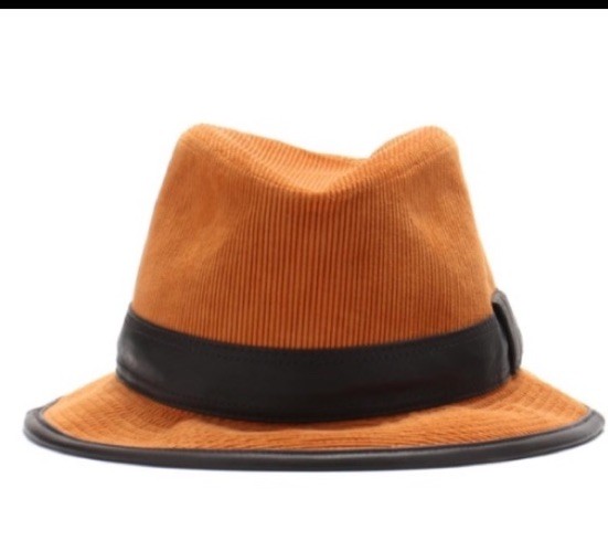 Hermès Orange Corduroy Fedora Hat Size 57 Leather Trim Made  display picture 2