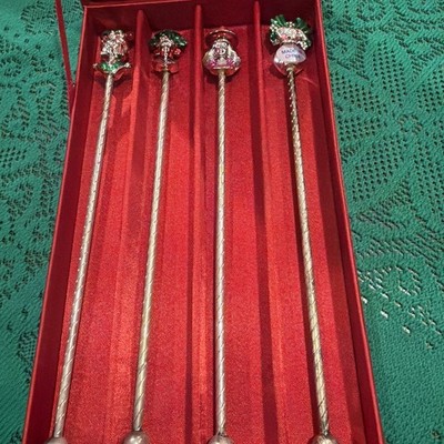 4 vtg Neiman Marcus Holiday Shopper Drink Stirring Sticks Christmas Entertaining