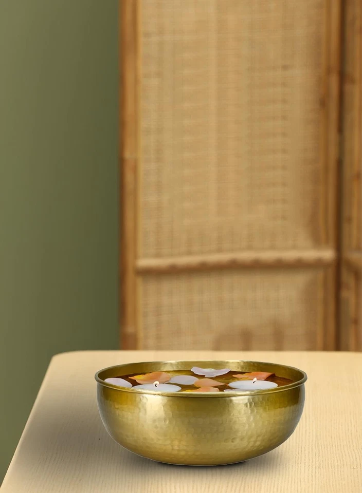 16" Brass-Look Aluminum Bowl: Handcrafted in India, for Living Room, Kitchen,... - Image 2 of 4