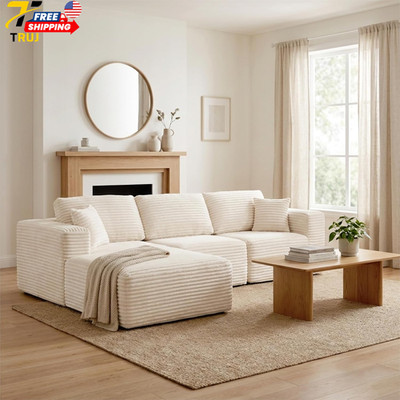 104'' L-Shaped Modular Sofa Cream Upholstered Cloud Couch No Assembly Needed NEW