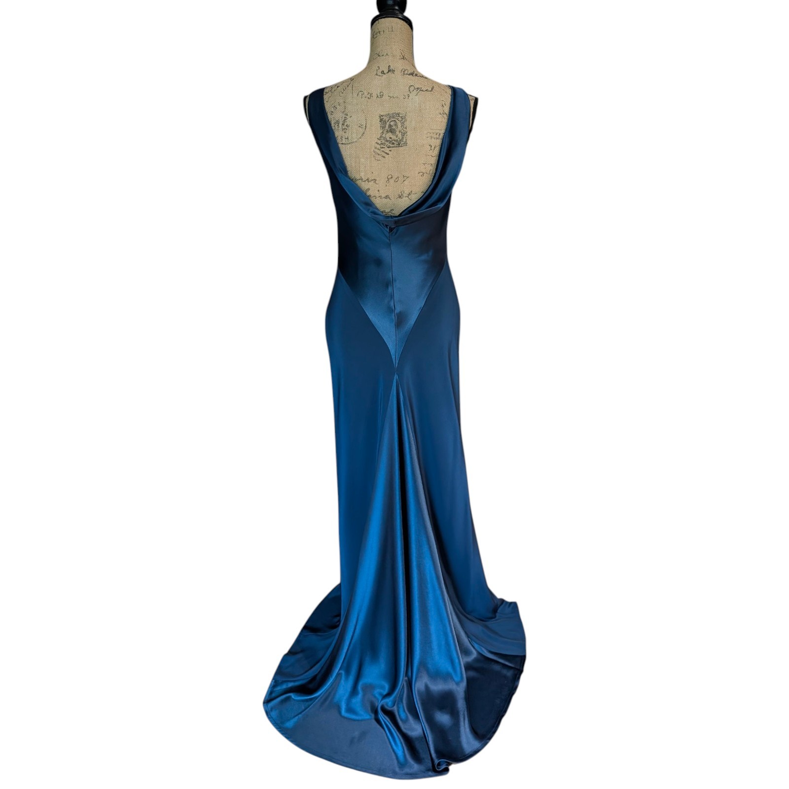 90s Y2K Monsoon Peacock Blue Long Bias Cut Mermaid Dress UK 8/10 (US 6)