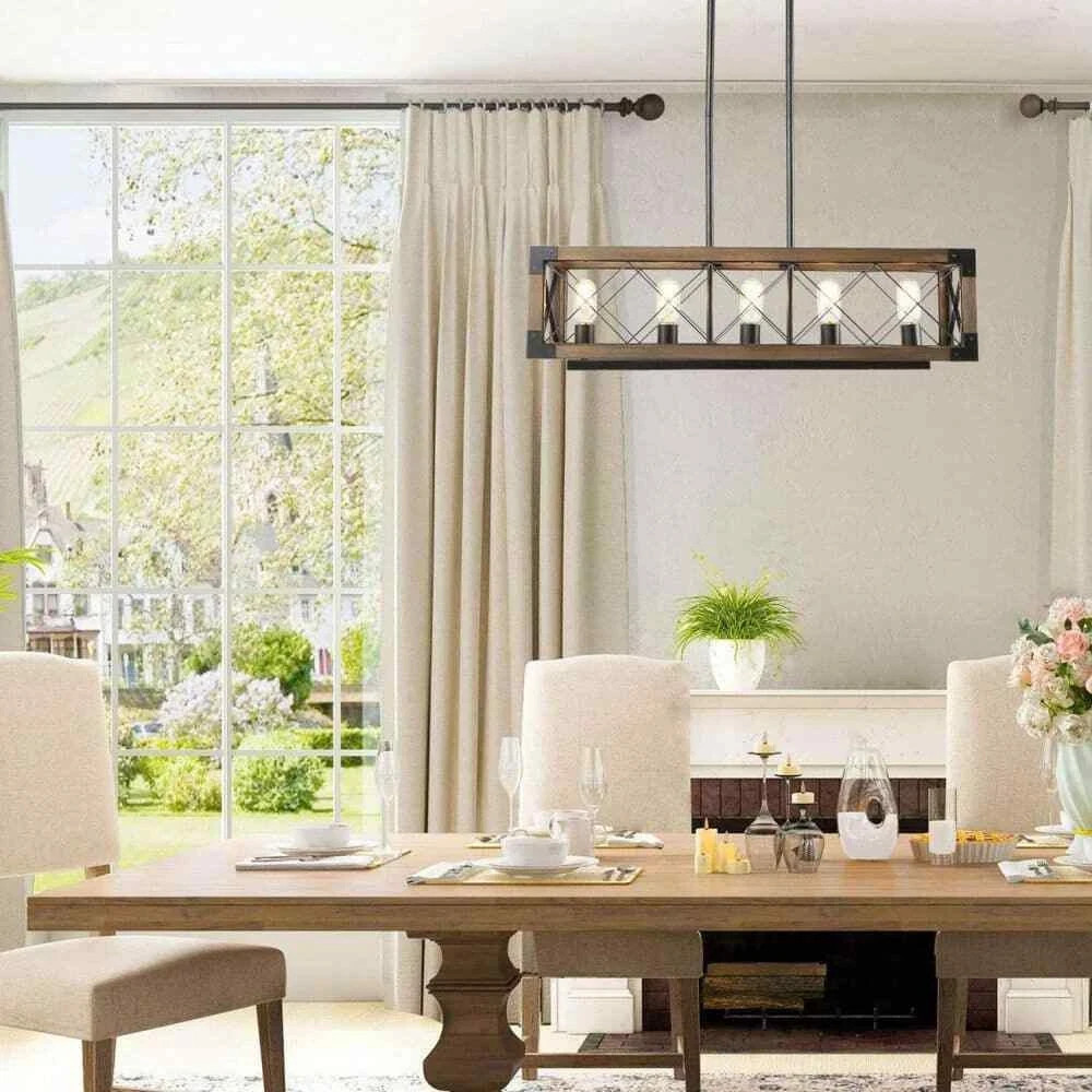 LNC Colorado 5-Light Black Modern Farmhouse Rectangular Box Chandelier