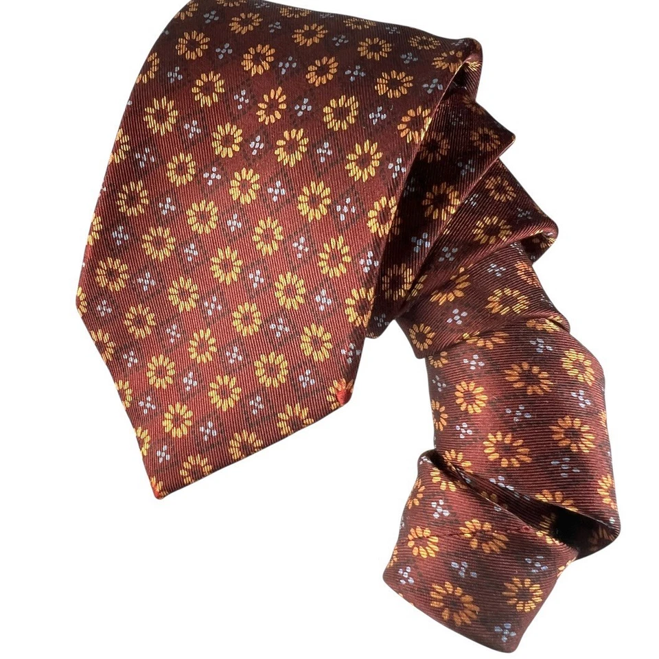 Corbata de seda BRIONI hecha a mano Italia granate roja geométrica dinero antiguo 3,5" x 59" Foto 2 de 4