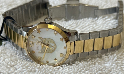 Gucci G-Timeless YA1265012 CAT mother of pearl dial two tone 27mm