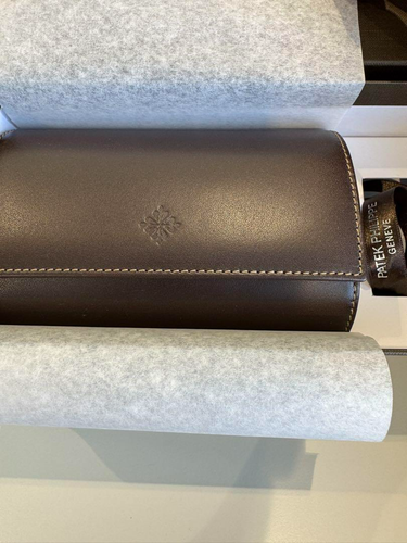 Estuche de viaje Patek Philippe DOS relojes gemelos de cuero marrón oscuro con caja