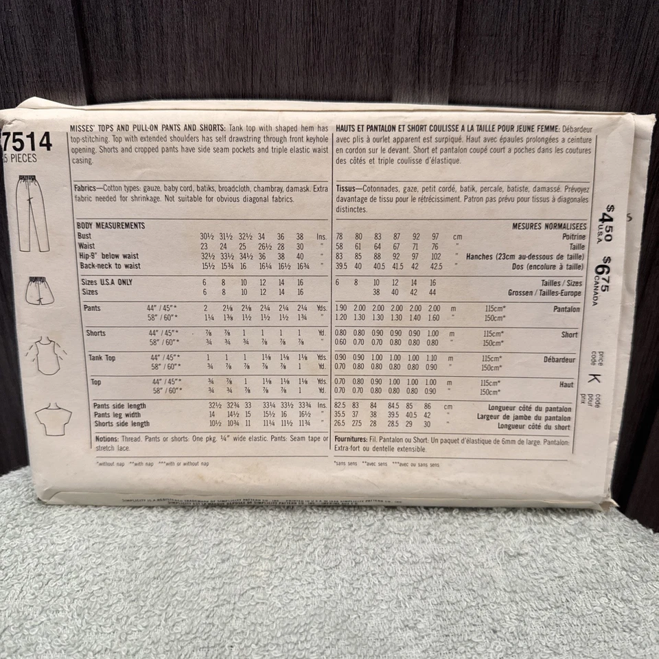 VINTAGE! 7514 Simplicity Sz N (10+12+14) Sewing Pattern Misses 1980s Clothing - Image 2 of 2