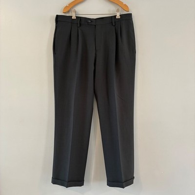 Haggar Dress Pants Mens 36x29 Gray Classic Fit Pleated Cuffed Repreve Office