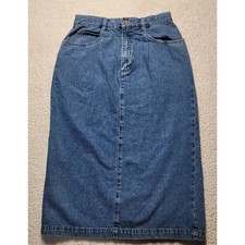 Eddie Bauer Vintage Denim Midi Skirt Medium Wash High Waist Cotton Petite 12